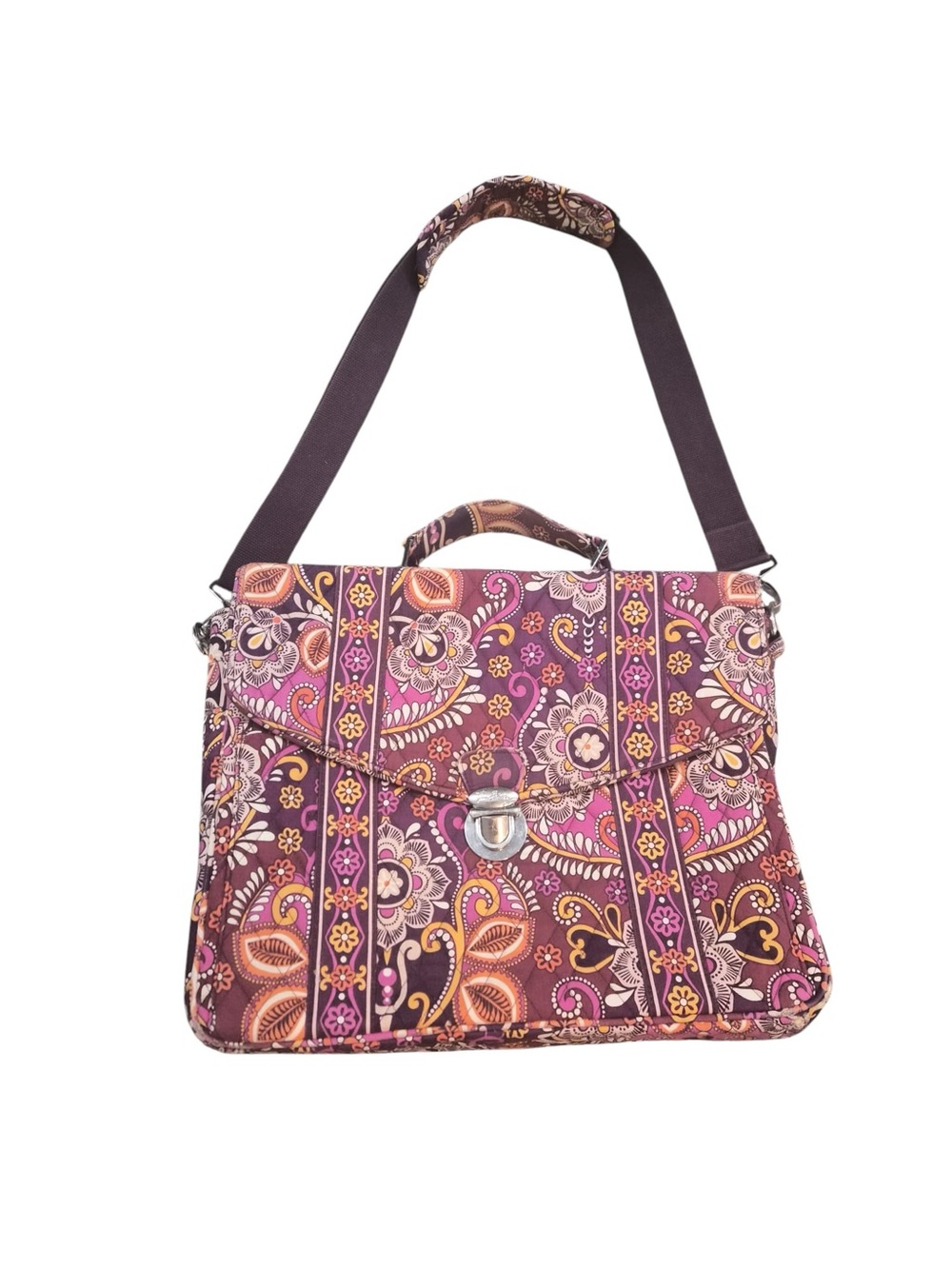 Vera Bradley Quilted Floral Laptop Satchel in Plum and Pink - Picture 3 of 14